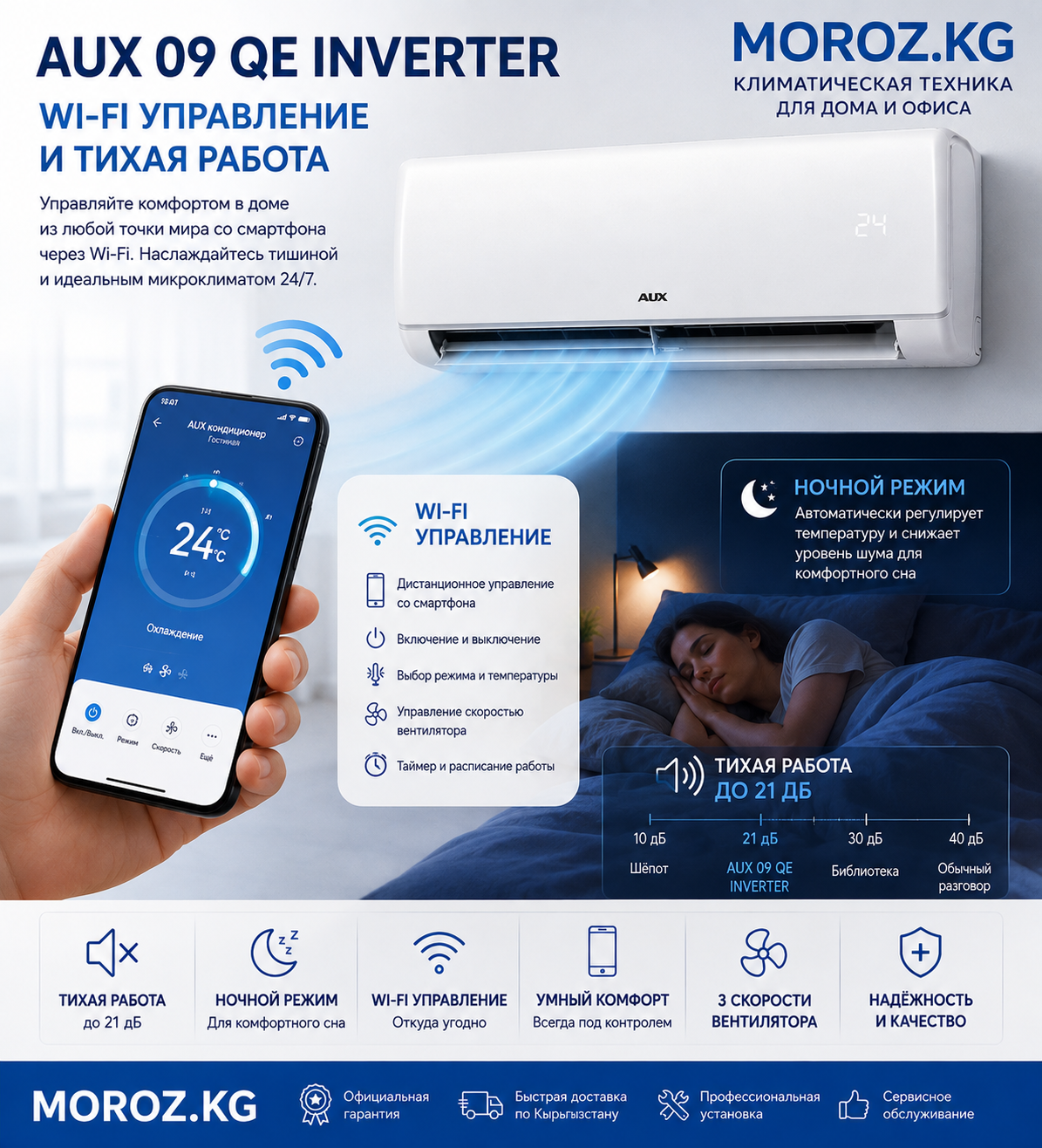 Кондиционер AUX 09 QE INVERTER Wi-Fi управление и тихая работа