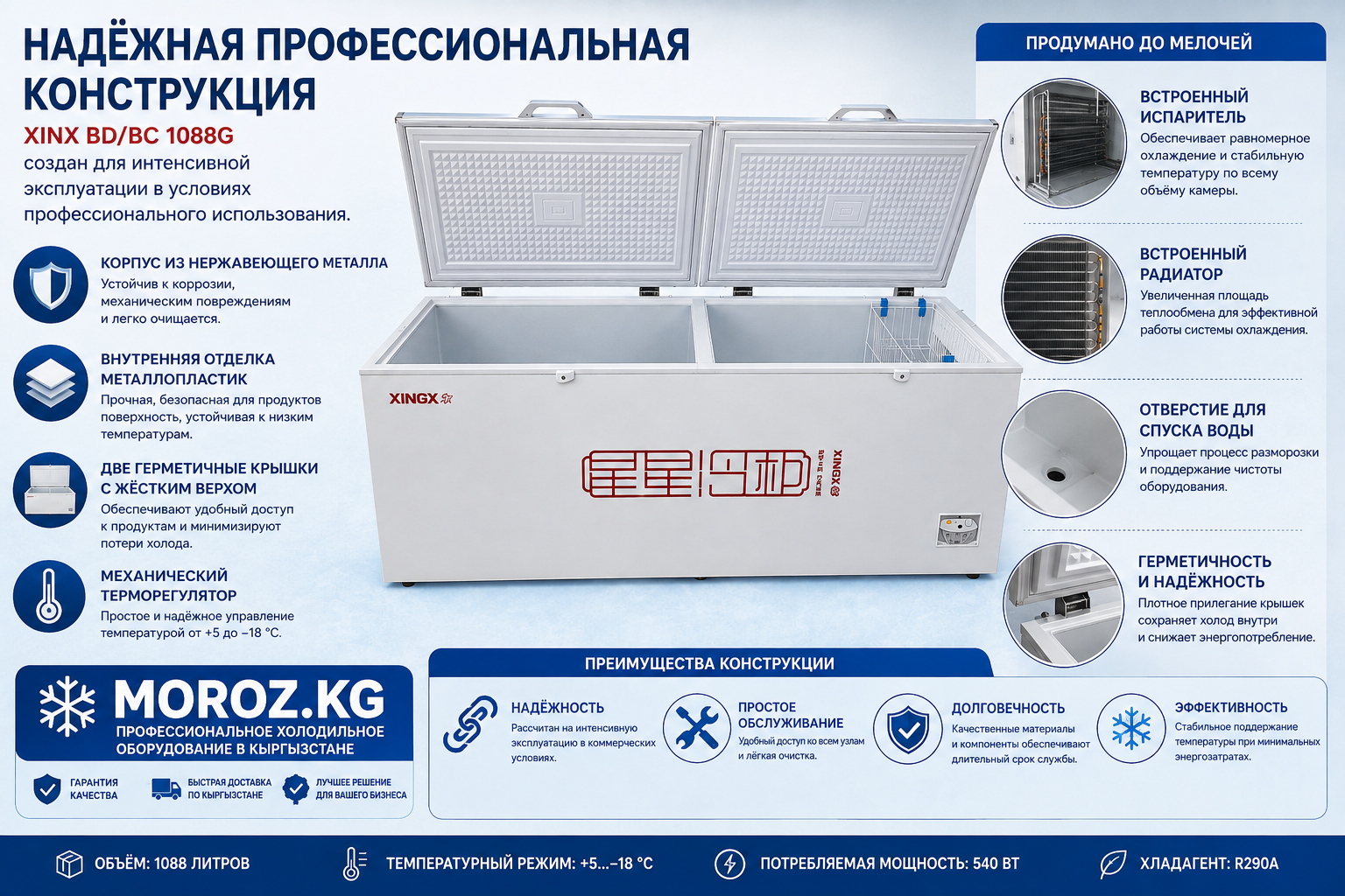 Морозильник XINX BD/BC 1088G Надёжная профессиональная конструкция
