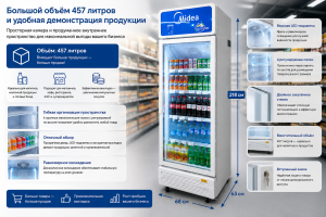 Большой объём 457 литров и удобная демонстрация продукции