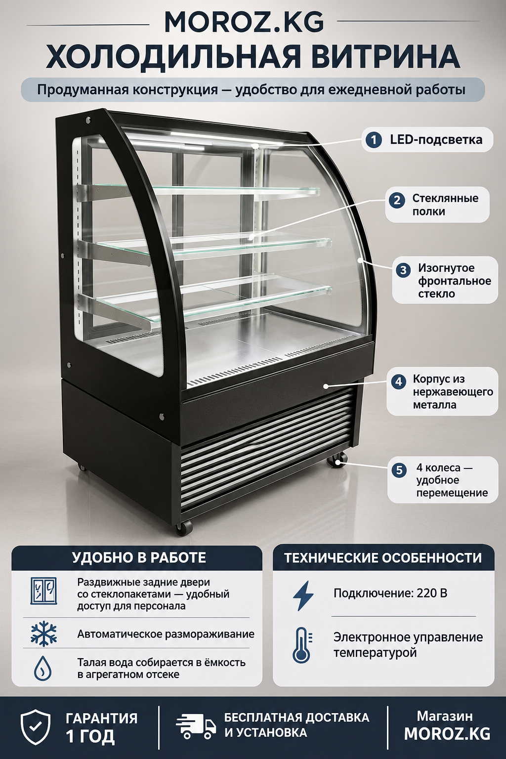 Витринный холодильник MOROZ DG-900AGС Продуманная конструкция